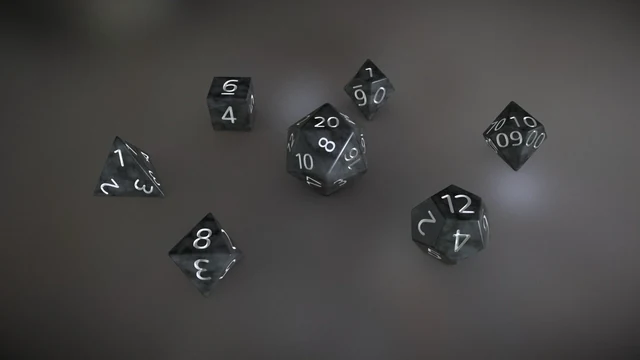 3D Render of black marble dice set