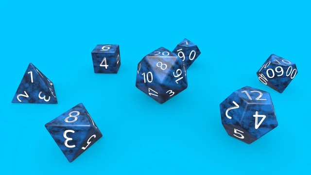3D Render of blue marble dice set