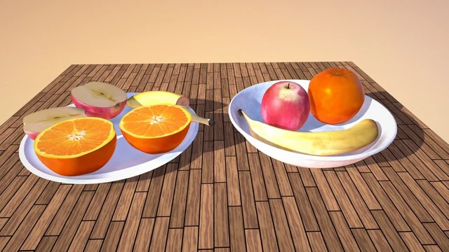 3D Render of realistic fruits on a plate
